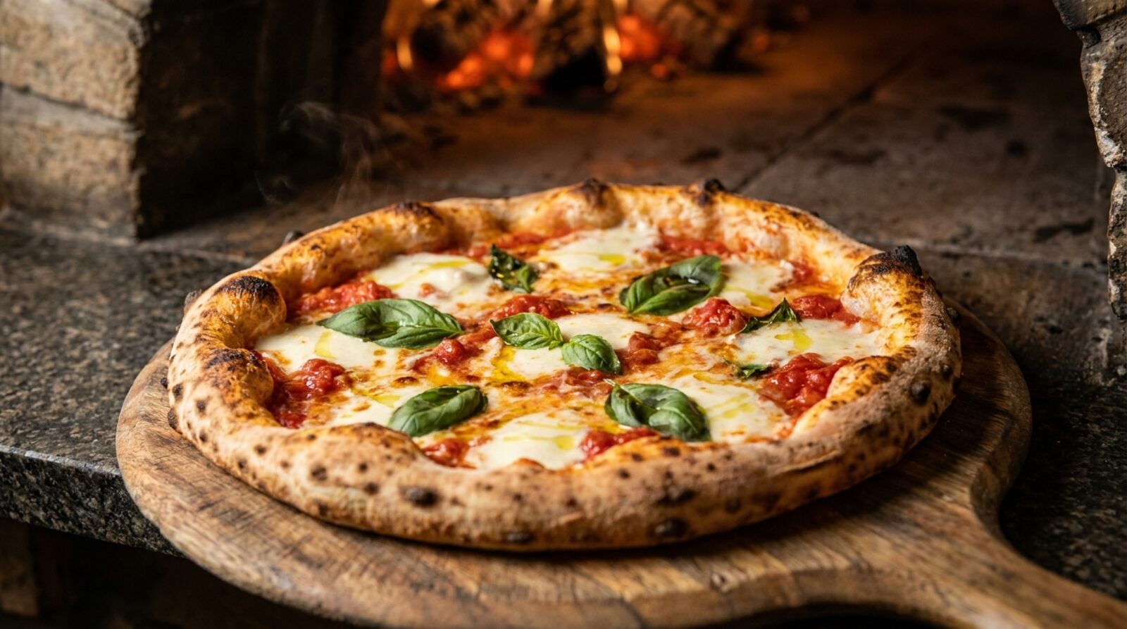 Pizza Margherita aus dem Steinofen